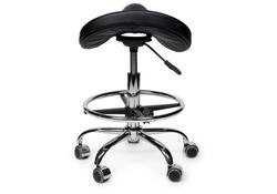 Zadelkruk Office Premium laag met voetring harde wielen zw