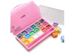 Gouache HIMI 18 kleuren 30gr opbergbox roze