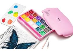 Gouache HIMI 18 kleuren 30gr opbergbox roze
