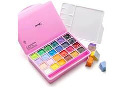Gouache HIMI 24 kleuren 30gr opbergbox roze