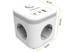 Stekkerblok Fellowes Power Cube F 3 voudig 1xUSB A 2xUSB C 2 meter wit