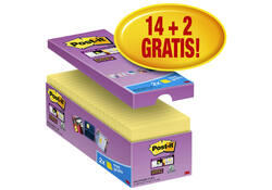 Memoblok Post-it 654 Super Sticky 76x76mm geel 14+2 gratis
