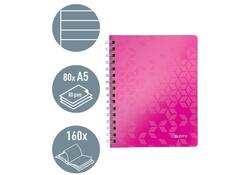 Notitieboek Leitz WOW A5 spiraal PP lijn roze