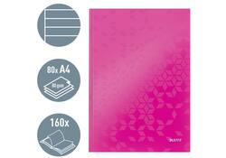 Notitieboek Leitz WOW A4 160blz 90gr lijn roze