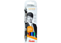 Gelschrijver Pentel BL77 Energel medium zwart-rood-blauw-groen blister à 4 stuks