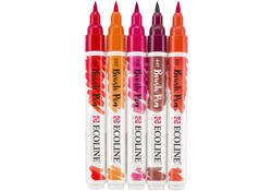 Brushpen Talens Ecoline set-rood blister à 5 stuks ass