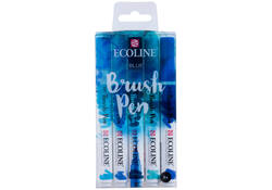 Brushpen Talens Ecoline set-blauw blister à 5 stuks ass