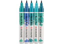 Brushpen Talens Ecoline set-groenblauw blister à 5 stuks ass
