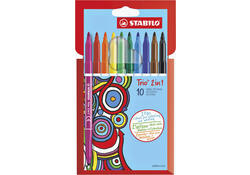 Viltstift STABILO Trio 2 in 1 assorti etui à 10 stuks