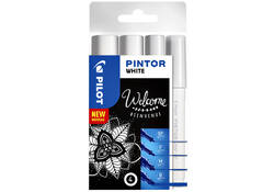 Verfstift Pilot Pintor assorti breedtes wit etui à 4 stuks