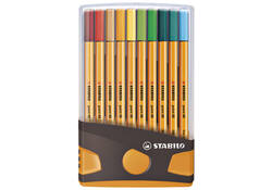 Fineliner STABILO point 88/20 ColorParade rollerset antraciet/oranje fijn assorti etui à 20 stuks