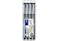 Fineliner Staedtler Pigment 308 zwart set 4 stuks