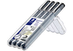 Fineliner Staedtler Pigment 308 zwart set 4 stuks