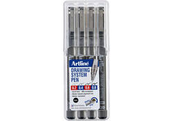 Fineliner Artline technisch etui met 0.2-0.4-0.6-0.8mm zwart