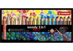 Kleurpotloden STABILO 880 woody 3 in 1 Arty + slijper+penseel ass 18st