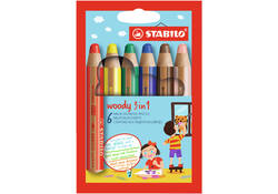 Kleurpotloden STABILO 880 woody 3 in 1 assorti etui à 6 stuks