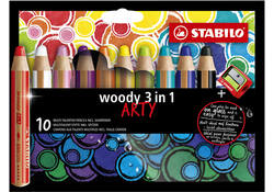 Kleurpotloden STABILO 880 woody 3 in 1 Arty inclusief puntenslijper assorti etui à 10 stuks