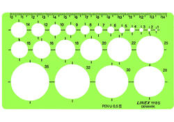 Cirkelsjabloon Linex 22 cirkels met inktvoetjes 1-35mm groen