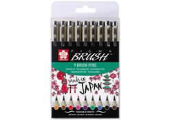 Viltift met brushpen Bruynzeel Sakura Pigma etui à 9 kleuren
