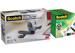 Plakbandhouder Scotch Clip C19 donkergrijs + 4rol magic tape 19mmx33m
