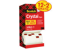 Plakband Scotch Crystal 600 19mmx33m transparant 12+2 gratis