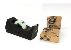 Plakbandhouder Scotch C38 recycled zwart + 3rol magic tape 900 19mmx33m