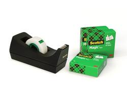 Plakbandhouder Scotch C38 zwart + 4 rollen magic tape 19mmx33m