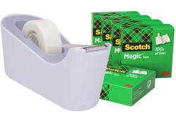 Plakbandhouder Scotch C18 lavendel + 6 rollen magic tape 19mmx33m