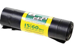 Vuilniszak Komo 60 liter met trekband zwart rol à 15 stuks