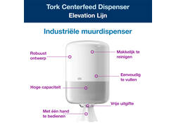 Poetspapierdispenser Tork M2 Elevation wit 559000