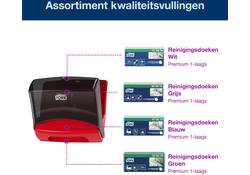 Reinigingsdoekdispenser Tork W4 Performance wandmontage zwart/rood 654008