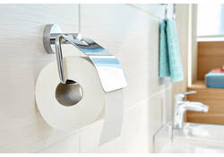 Toiletrolhouder met deksel tesa® Smooz hoogglans verchroomd metaal zelfklevend