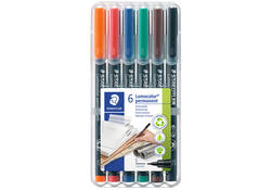Viltstift Staedtler Lumocolor 313 permanent S set à 6 stuks assorti