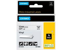 Labeltape Dymo Rhino industrieel vinyl 12mm zwart op wit