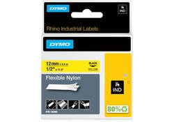 Labeltape Dymo Rhino industrieel nylon 12mm zwart op geel