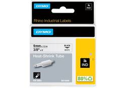 Labeltape Dymo Rhino industrieel krimpkous 9mm zwart op wit