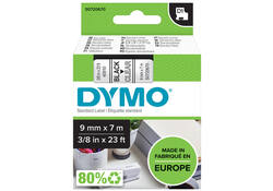 Labeltape Dymo LabelManager D1 polyester 9mm zwart op transparant