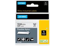 Labeltape Dymo Rhino industrieel nylon 12mm zwart op wit
