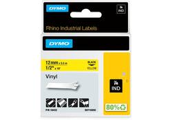 Labeltape Dymo Rhino industrieel vinyl 12mm zwart op geel