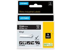 Labeltape Dymo Rhino industrieel vinyl 12mm wit op zwart