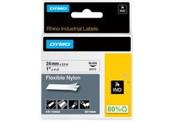 Labeltape Dymo Rhino industrieel nylon 24mm zwart op wit