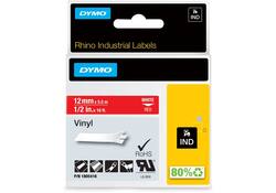 Labeltape Dymo Rhino industrieel vinyl 12mm wit op rood