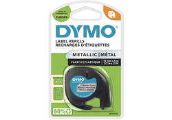 Labeltape Dymo LetraTag metallic 12mm zwart op zilver