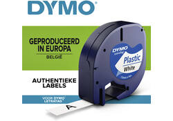 Labeltape Dymo LetraTag plastic 12mm zwart op wit