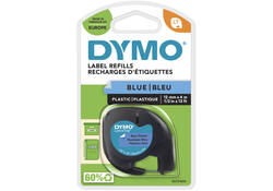 Labeltape Dymo LetraTag plastic 12mm zwart op blauw