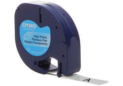 Labeltape Dymo LetraTag plastic 12mm zwart op transparant