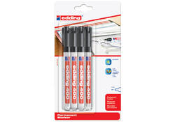 Viltstift edding 400 rond 1mm zwart blister à 4 stuks