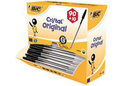 Balpen Bic Cristal medium zwart doos à 90+10 gratis