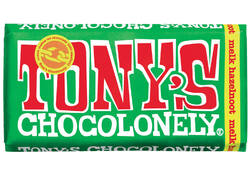 Chocolade Tony's Chocolonely melk hazelnoot reep 180gr