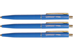 Balpen Quantore drukknop met metalen clip blauw medium